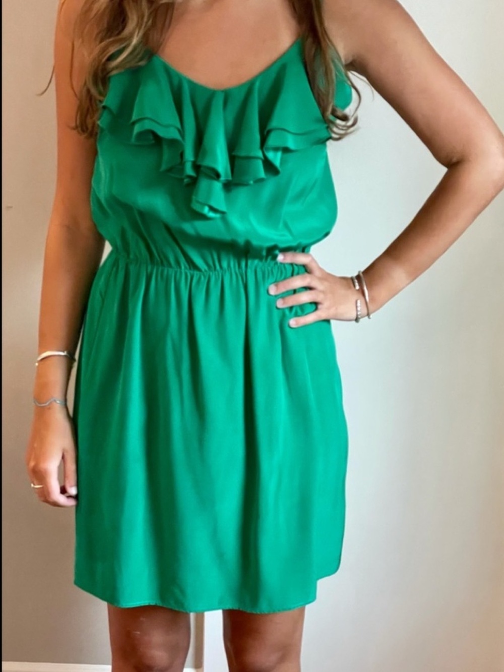 Amanda Uprichard Emerald Green Ruffle-Front Mini Dress Women’s Small